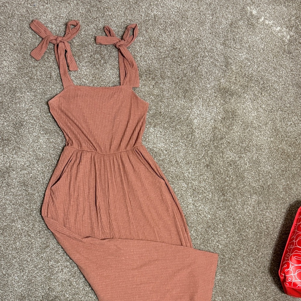 American Eagle Rust Sleeveless Jumpsuit with Tie Straps